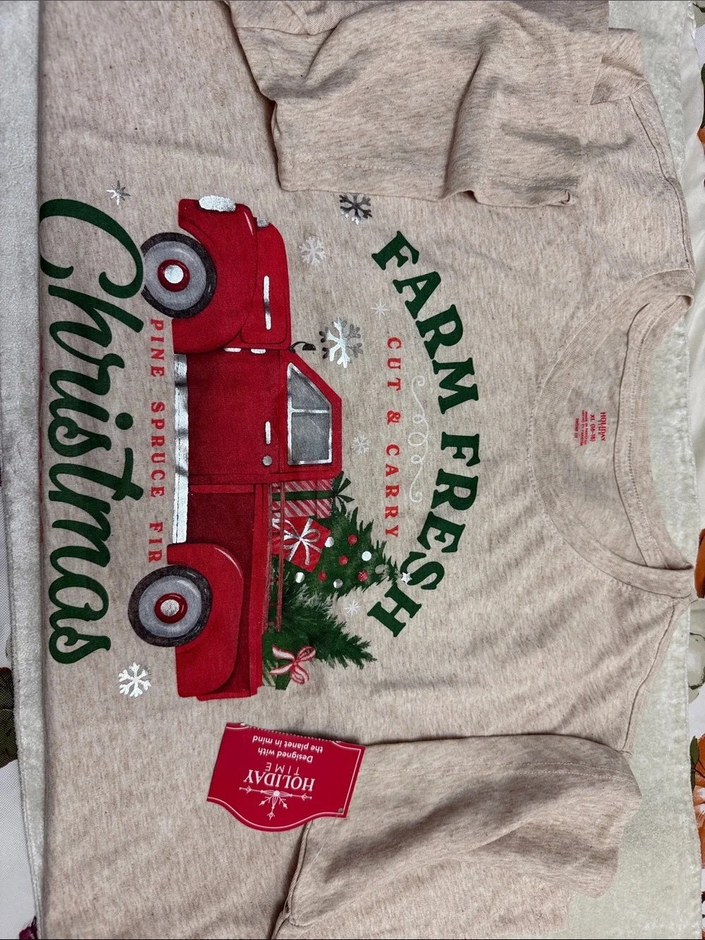 wonder nation Red Truck Christmas Sweatshirt with Green Script